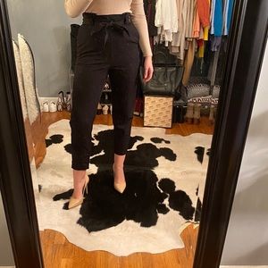 Black High Waisted Paper Bag Trousers